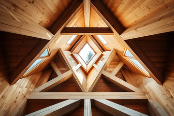 Roof of a wooden house in the form of a triangle.