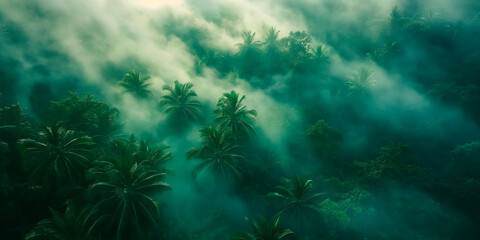 Fototapeta na wymiar Tropical Rainforest Shrouded in Morning Mist