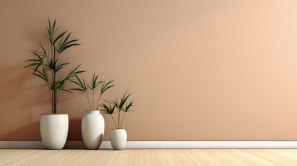room with a plant and potted plants on the floor - obrazy, fototapety, plakaty
