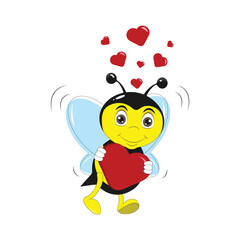 Cute cartoon bee with hearts.