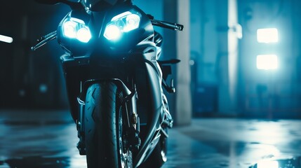 a motorcycle with lights on