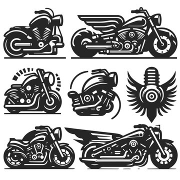 set of motorcycles logo silhouette 