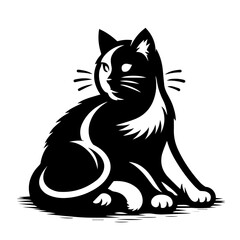 black and white cat illustration