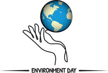 Environment Day vector, line art illustration and one hand drawing with a globe on it
