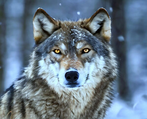 Fototapeta premium A Majestic Gray Wolf in the Snow: A Winter Wonderland