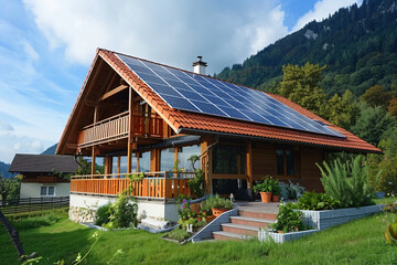 Fototapeta na wymiar House with Solar Panel: Embracing Alternative Energy and Saving Resources. Generative AI.