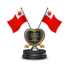 Tonga flag in a stand on table transparent background. Vector Illustration