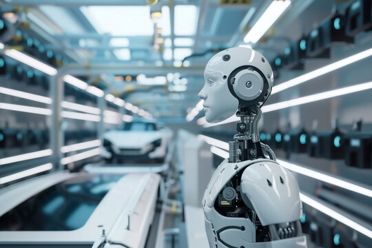 Robot working in automobile factory instead of human