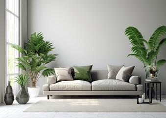 Fototapeta na wymiar Modern Living Room With Couch and Potted Plant