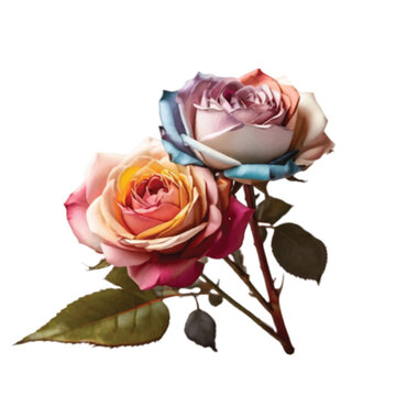 multi color rose on white background