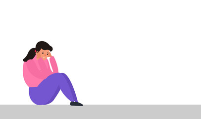 unhappy depressed lonely woman sitting on the floor vector illustration