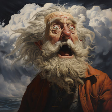Alter Mann erstaunt, Gott, Wolken
