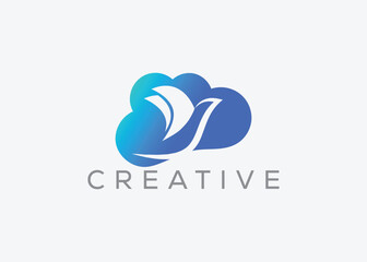 Creative and minimal Cloud bird vector logo design template. Dove Flying and cloud logo. Cloud Pigeon vector