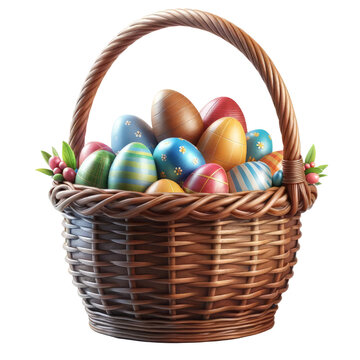 3D Easter basket designed for Easter Sunday,png , isolated on a transparent background