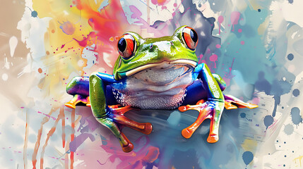 Artistic watercolor frog