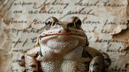 Frog on vintage paper