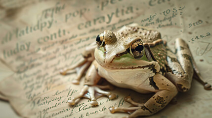 Frog on vintage paper