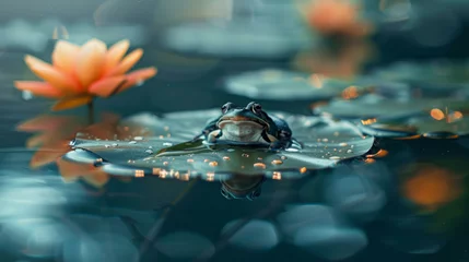 Foto auf Acrylglas frog on lily pad, pond © XtravaganT