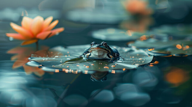 frog on lily pad, pond
