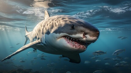 Naklejka premium A school of dolphins gracefully swimming in the open ocean, their synchronized movements and playful