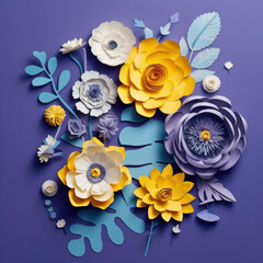 Bouquet of Paper Flowers on Purple Background