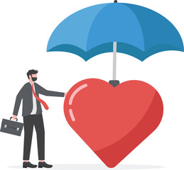 The red heart under umbrella, Concept of life and health care insurance illustration
