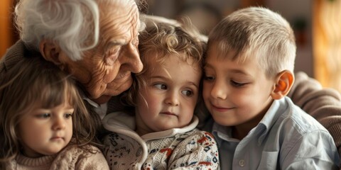 grandparents with grandchildren Generative AI - obrazy, fototapety, plakaty