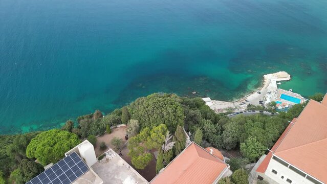 Aerial and drone view of Monastery of Our Lady of Noorieh Monastery (Dar Al Nouriyeh) in North Lebanon