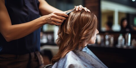 girl getting a haircut at a hairdresser Generative AI