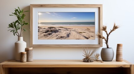 A chic wooden photo frame, its smooth finish and minimalist style prominently showcased against a cl