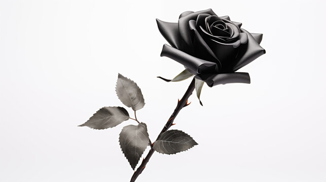 black and white rose isolated in white background