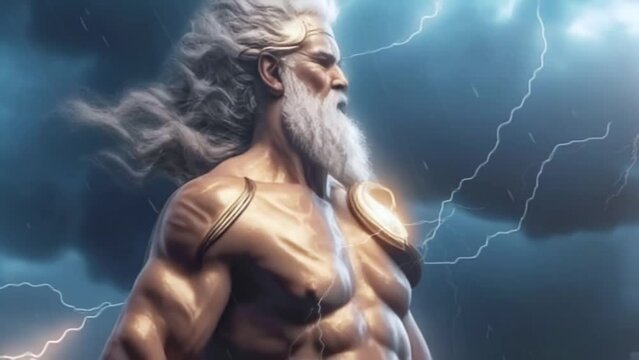 god of heaven, Zeus, thunder-bearer, ancient god, Greek or Roman hero, mythology, Generative AI,