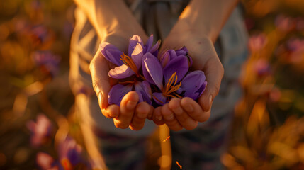 hands holding saffron flowers