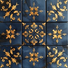 Opulent Elegance: Baroque-Style Tile Design with Gold Accents, Hand Edited Generative AI