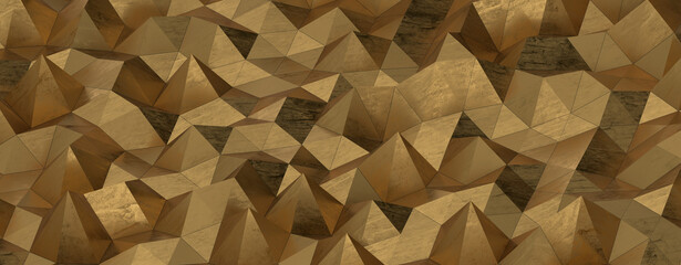 (Mehrere Werte)Gold polygon background 3d rendering, 3d illustration. Abstract triangle background. Gold background. Abstract Gold polygon wallpaper