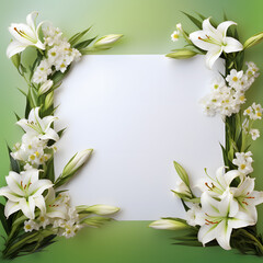 Fototapeta na wymiar Design a funeral backdrop with white lilies, creating a calming environment for condolences and heartfelt messages. Generative AI,