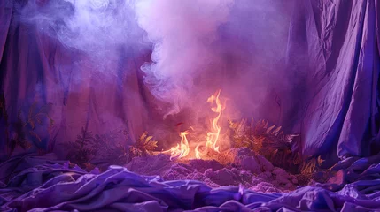 Poster fire amidst purple drapery, fantasy scene, © XtravaganT