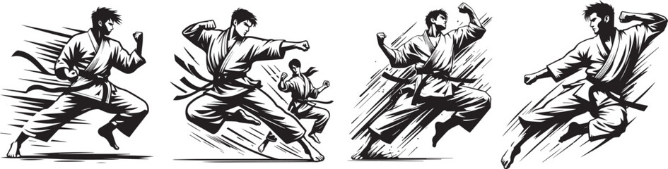 karate fighter during fight - obrazy, fototapety, plakaty
