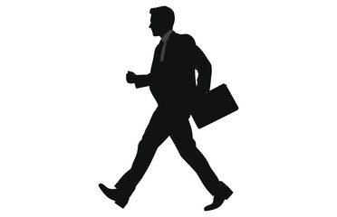 Businessman walking with a small bag silhouette, silhouette of worker or businessman in suit walking with a small bag

