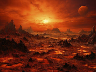 Alien Landscape With Mountains and Planets