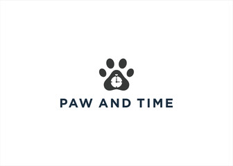Paw Pet and Time  logo design illustration template