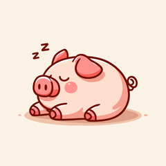 vector style cute pig sleeping isolated
