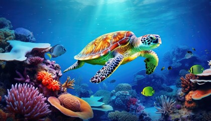 Obraz premium Fish in the water, coral reef, underwater life, various fish and exotic coral reefs