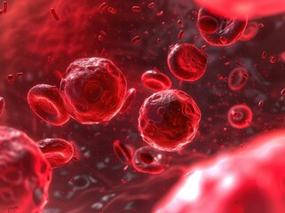 Red blood cells circulating in the blood vessels.