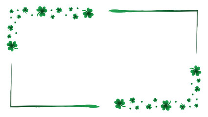St Patrick's Day Irish frame card template three green shamrock leaves clover vector isolated on transparent background - obrazy, fototapety, plakaty