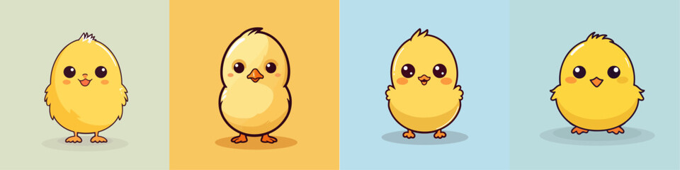 Flat vector design with cute colorful beautiful chick collection, vector design