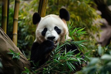 Obraz premium The giant panda is a national treasure of China and likes to eat bamboo.