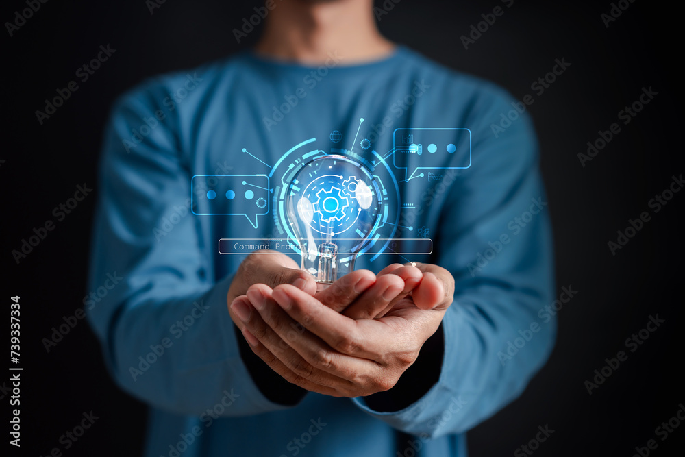Aufkleber Businessman using ai technology. chat bot with AI Artificial Intelligence generate. Futuristic technology, robot in online system. Business in future.