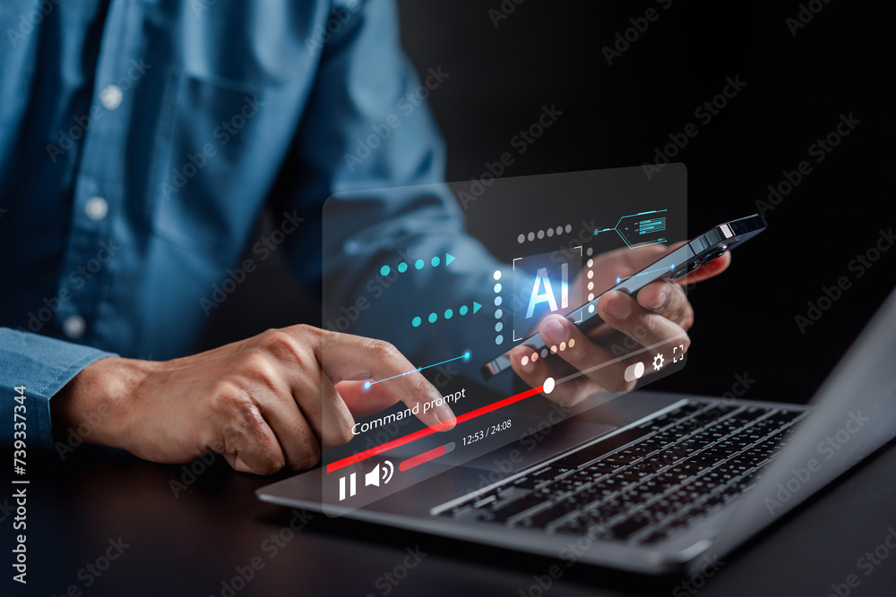 Poster businessman using ai technology. ai artificial intelligence video creative generated. futuristic tec