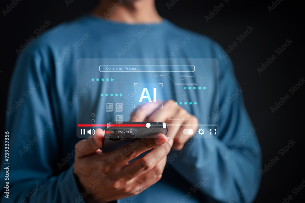 Poster businessman using ai technology. ai artificial intelligence video creative generated. futuristic tec
